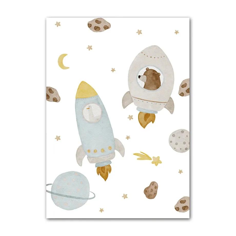Boho Kreskówkowy Miś Panda Mysz Balon Samolot Plakaty Grafiki Malarstwo na Płótnie Obrazy Ścienne Do Pokoju Dziecięcego Dekoracja Domu