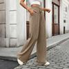 Women's High Waist Drawstring Casual Pants with Brushed Ribbed Elastic Waistband for Fall Winter Wear