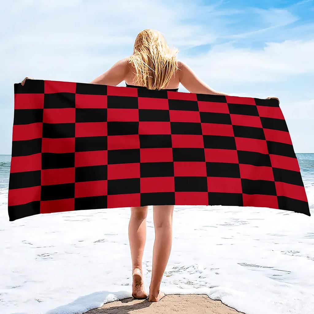 Checkerboard Print Beach Towel - Soft Absorbent Towel for Modern Style, Unique Design for Everyday Use and Comfort