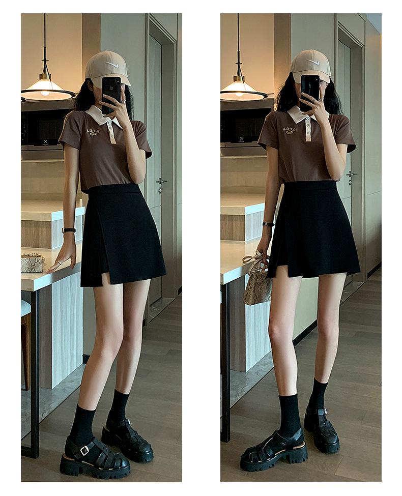 Black High-Waist A-Line Skirt for Women - Autumn 2023, Large Size, with Slit