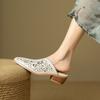 Fashion Summer Women Mules Genuine Leather Shoes for Women Cover Toe Chunky Heel Slippers Solid Pointed Toe Slingback Designer Sandals