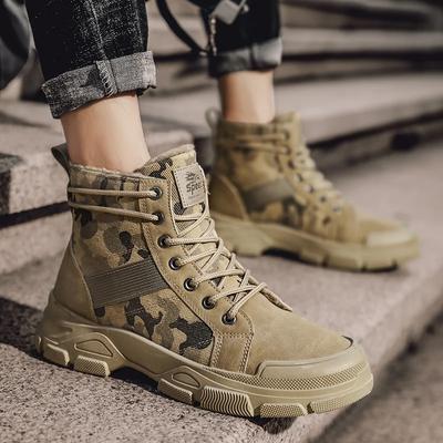 Winter Neue Herren Camouflage Stiefel Trendig Lässig Retro Wüste Hohe Qualität Plüsch Mittelhoch Motorrad Outdoor Wandern Arbeitsschuhe