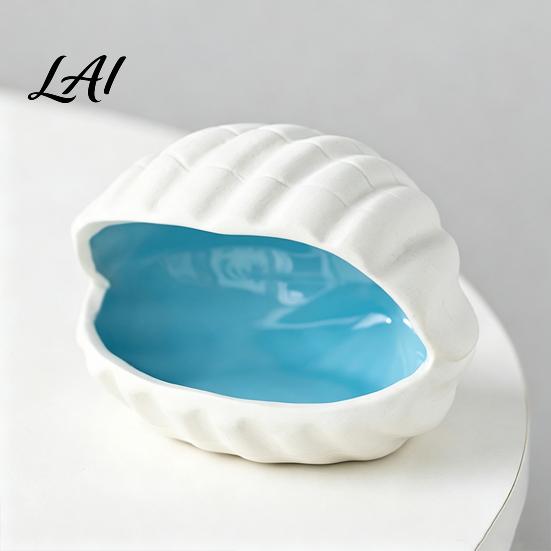 Minimalist Home Decor Ocean Theme Ceramic Jewelry Tray for Vanity Rings Earrings Necklaces Decorative Small Item Organizer Shell/Conch Trinket Dish