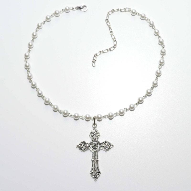 Cross Pendant Necklaces Cross Pendant Chokers Imitation Pearls Religious Jewelry Party Jewelry Gift for Girls Woman Man
