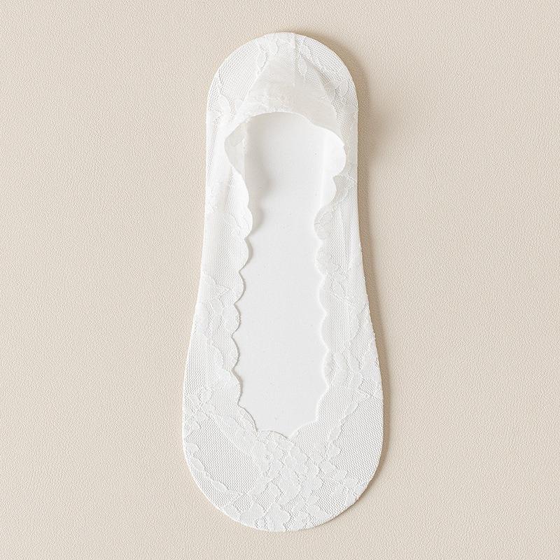 5 Pairs of Women's Spring Summer Thin Cotton Sole Lace Non Slip Boat Socks