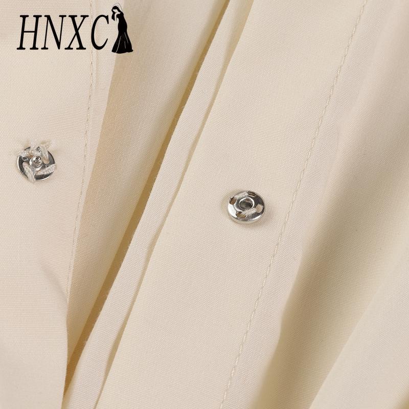 HNXC Women Casual Loose Long Dress Turn-down Collar Long Sleeve