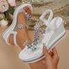 Elegant Ladies Crystal Floral Sandals Women Summer 2025 Chunky Platform Wedge Heels Sanalias Mujer High Heeled Party Shoes Woman
