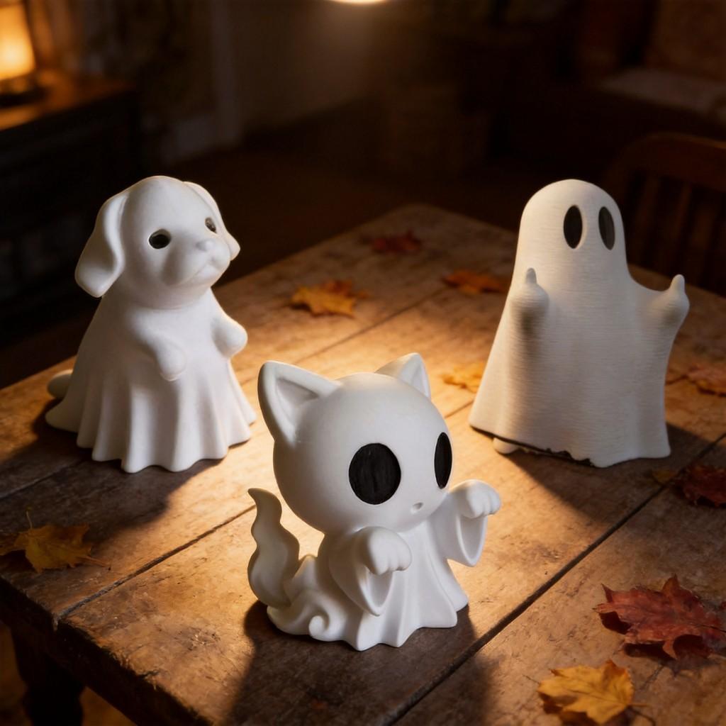 Ghost Cat Dog Halloween Statue Pla Material With Hanging Ornament For Festive Decor