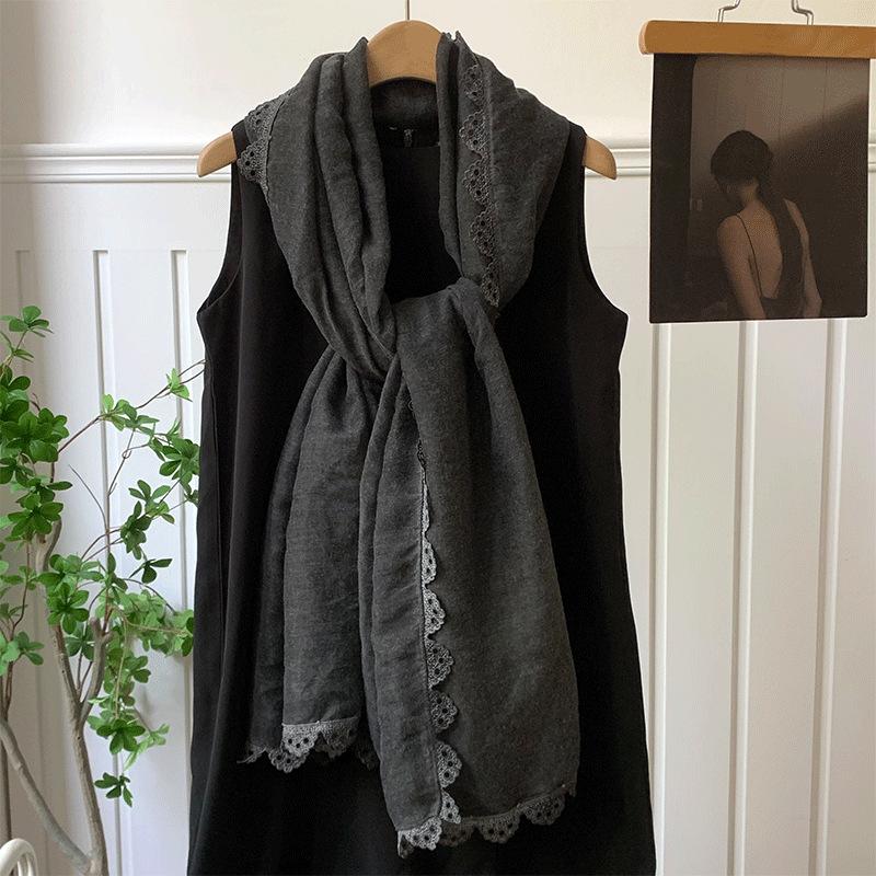 Scarf atmosphere solid color spring and autumn summer fashion lace silk scarf neck protection scarf shawl dual-purpose