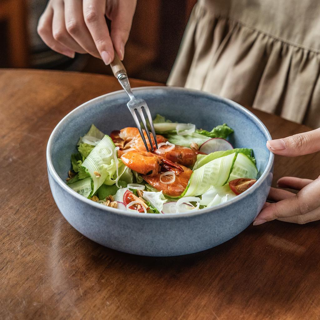High Value Blue Glaze Ceramic Bowl Household Noodle Bowl Salad Bowl Restaurant Hotel Commercial Tableware Bowl Round Vegetable Bowl