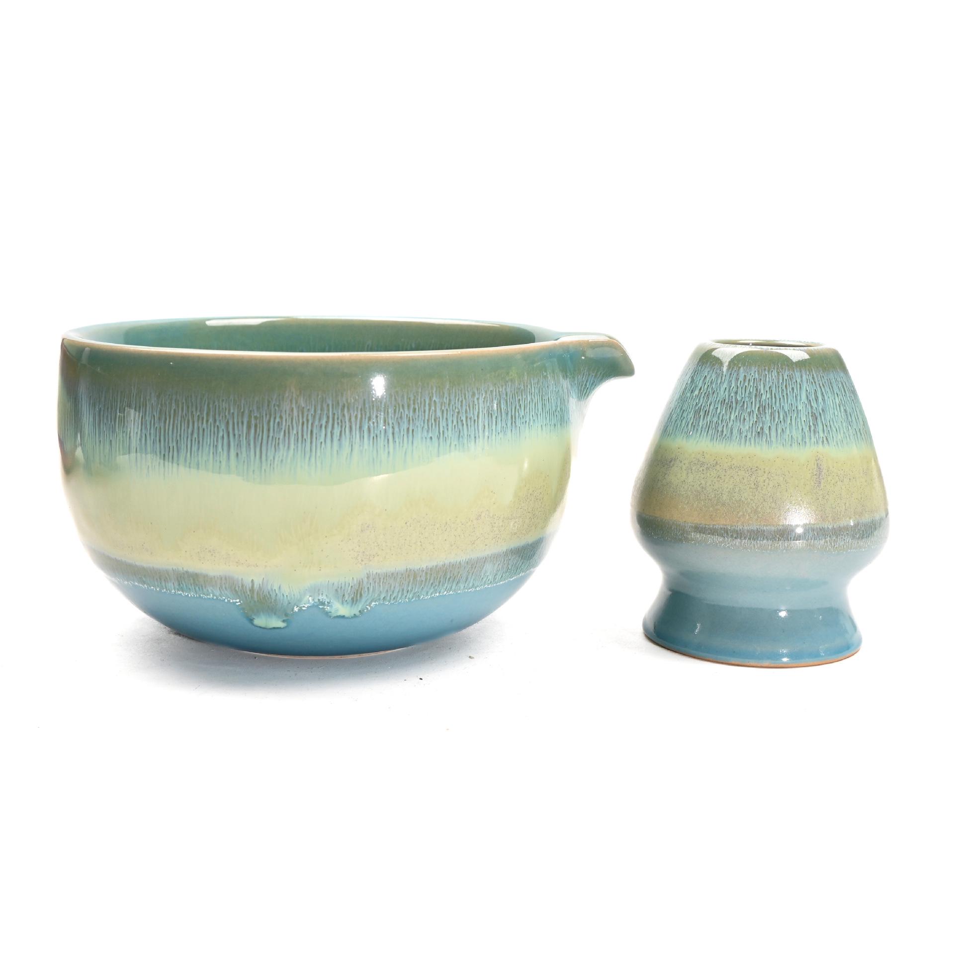 Ceramic Matcha Bowl Set with Spout and Whisk Stand - Song Dynasty Tea Preparation Tools лазурь
