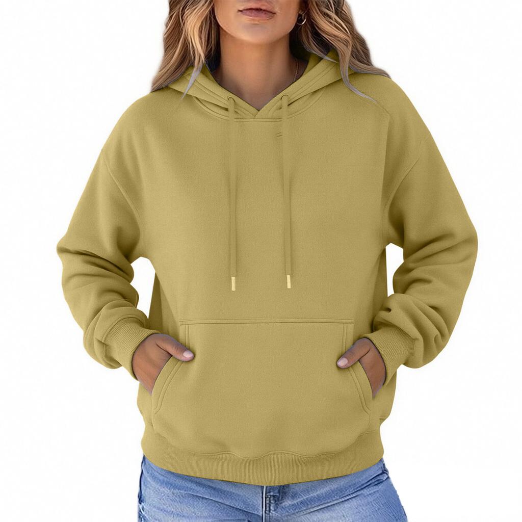 Damen Color Lockere Passform Übergröße Langarm Sweatshirt mit Tasche für Lässige Alltagsmode