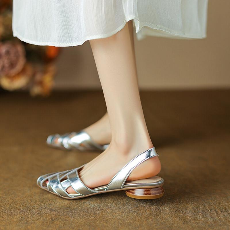 Fashion Split Leather Sandals Women Pointed Toe Chunky Heel Women Shoes 2025 Summer Shoes for Women Giadiator Shoes New Sandalias Mujer