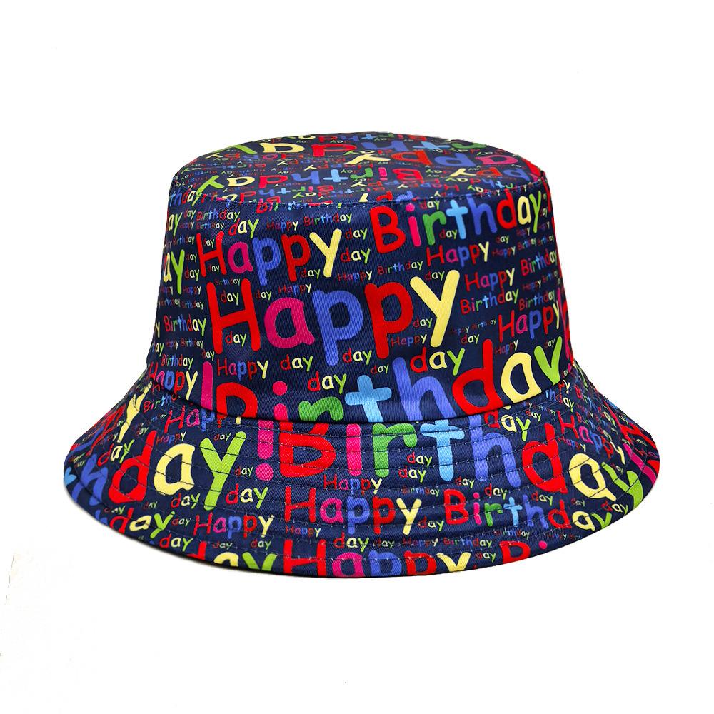 Zealous Sole Women's Happy Birthday Letter Print Panama For Men Summer Outdoor Sunscreen Bucket Hats Unisex Fashion Fisherman Caps Sun Gorras 56-58Cm