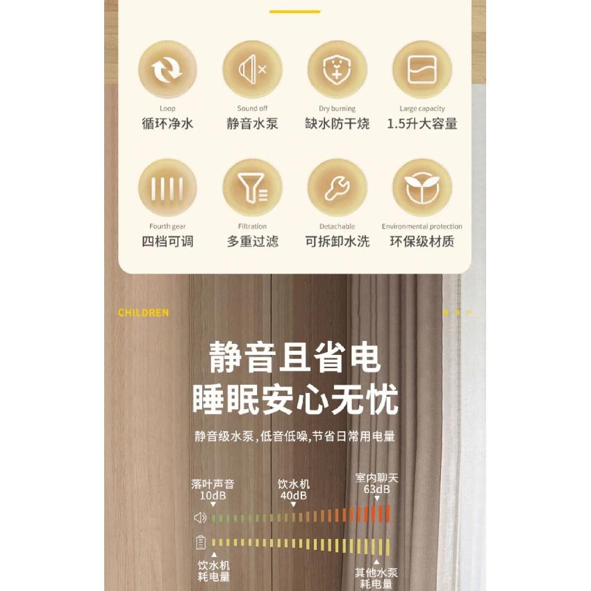 Cat Water Dispenser 1.5L with Pump Filtered Water Mute Water Shortage Auto Power Off Automatic Circulating Flow Drinker