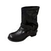 Western Jeans Tube Boots Women's Pleated Pile Black Wipe Round Head Vintage Thick Heel Knight Martin Boots Women's