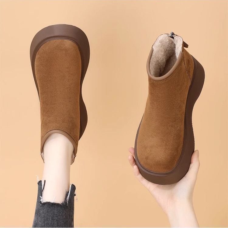 Thick-soled heightening Birkenstocks women's Martin boots 2025 new autumn and winter velvet warm snow boots short boots cotton shoes