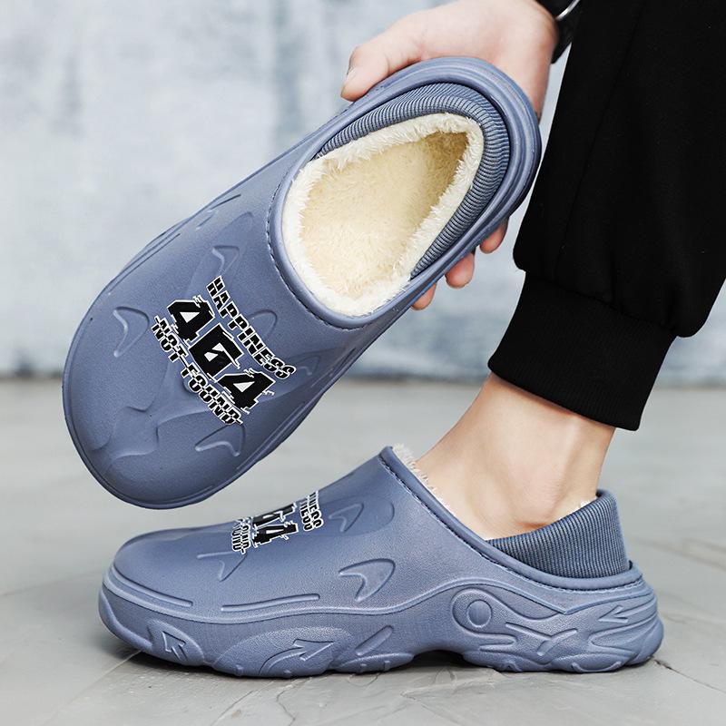Men's Plus Size Non-Slip Cotton Slippers - Indoor/Outdoor, Warm, Heel-Covering Winter Shoes.
