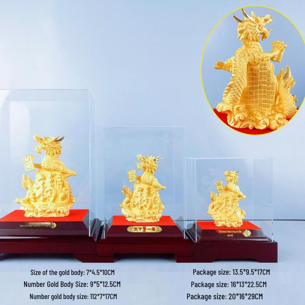 Flocked Gold Dragon Zodiac Ornament for Year of the Dragon - Wealth-Attracting Decoration and Business Gift