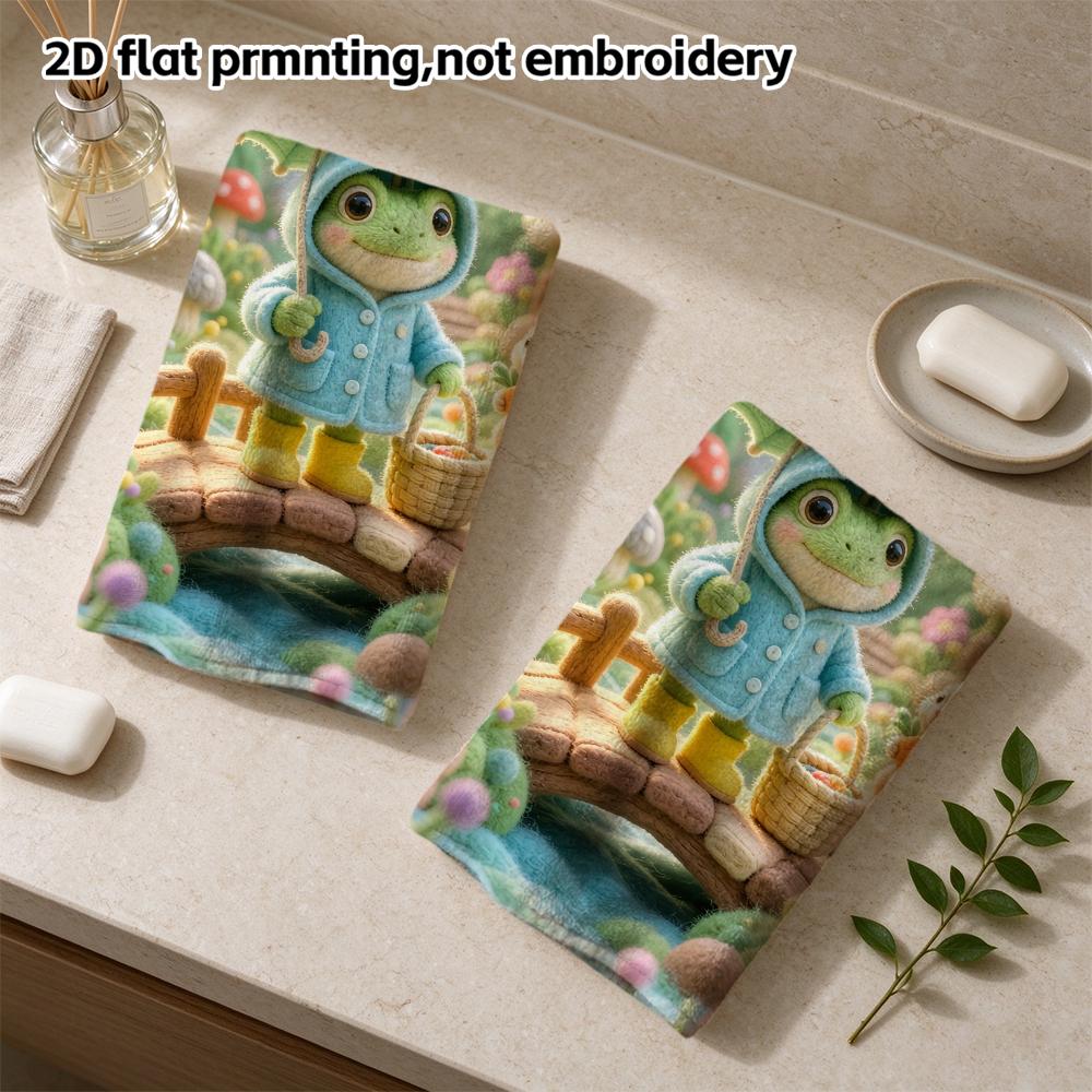 Frog Rainy Forest Bath Towel, Woodland Creature Print, Soft Absorbent Kids Towel for Daily Wash