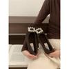 2025 Autumn and Winter New Rhinestone Square Buckle Flat-soled Single Shoes Celebrity Temperament Fashionable Shallow Mouth Velvet Warm Cotton Sh