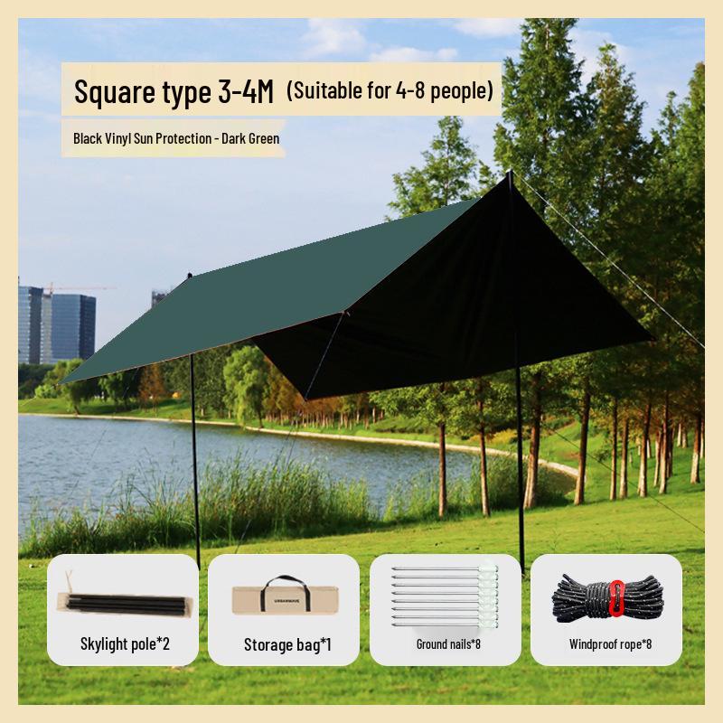 Butterfly-Shaped Black Glue Sunshade Tent - Outdoor Sun & Rain Protection for Camping and Picnics in Spring & Autumn.