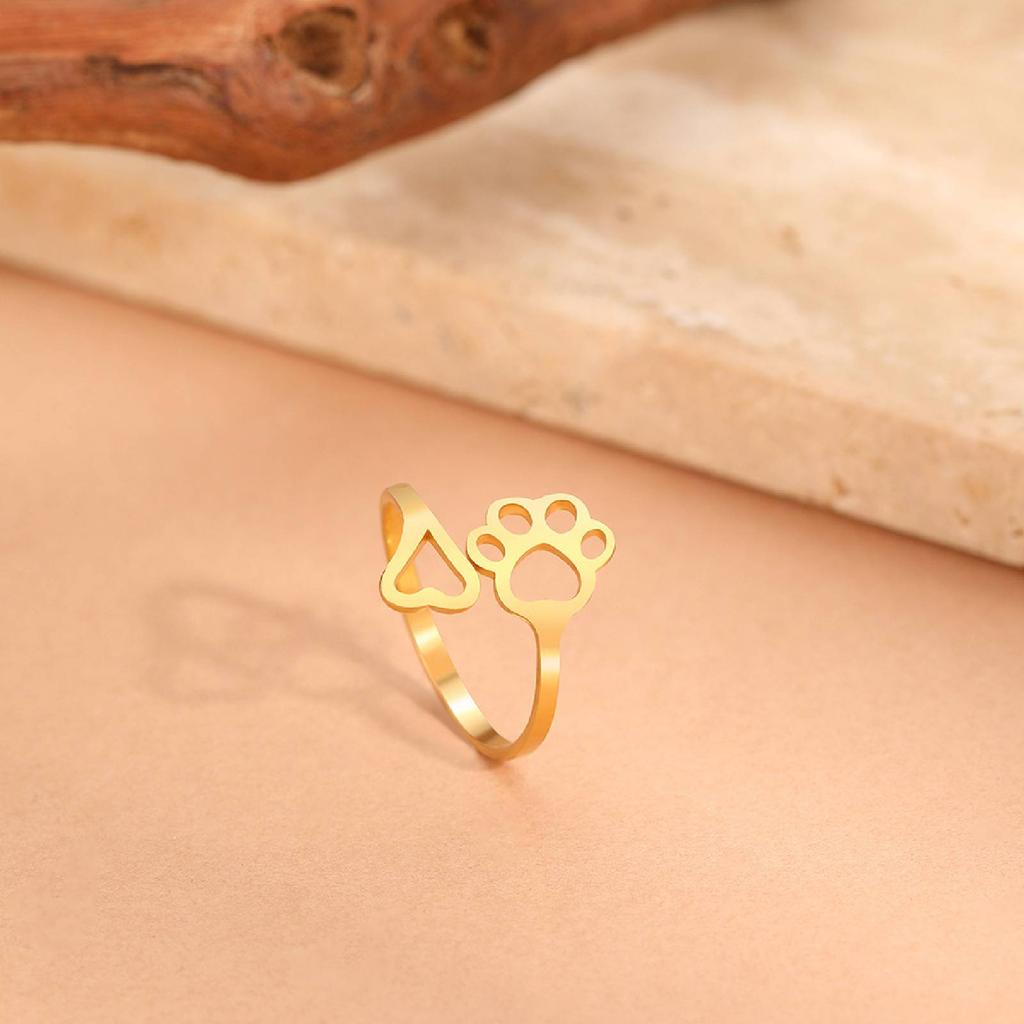 Cute Cat's Paw Ring for Women Girls Heart Ring Stainless Steel Jewelry Gifts