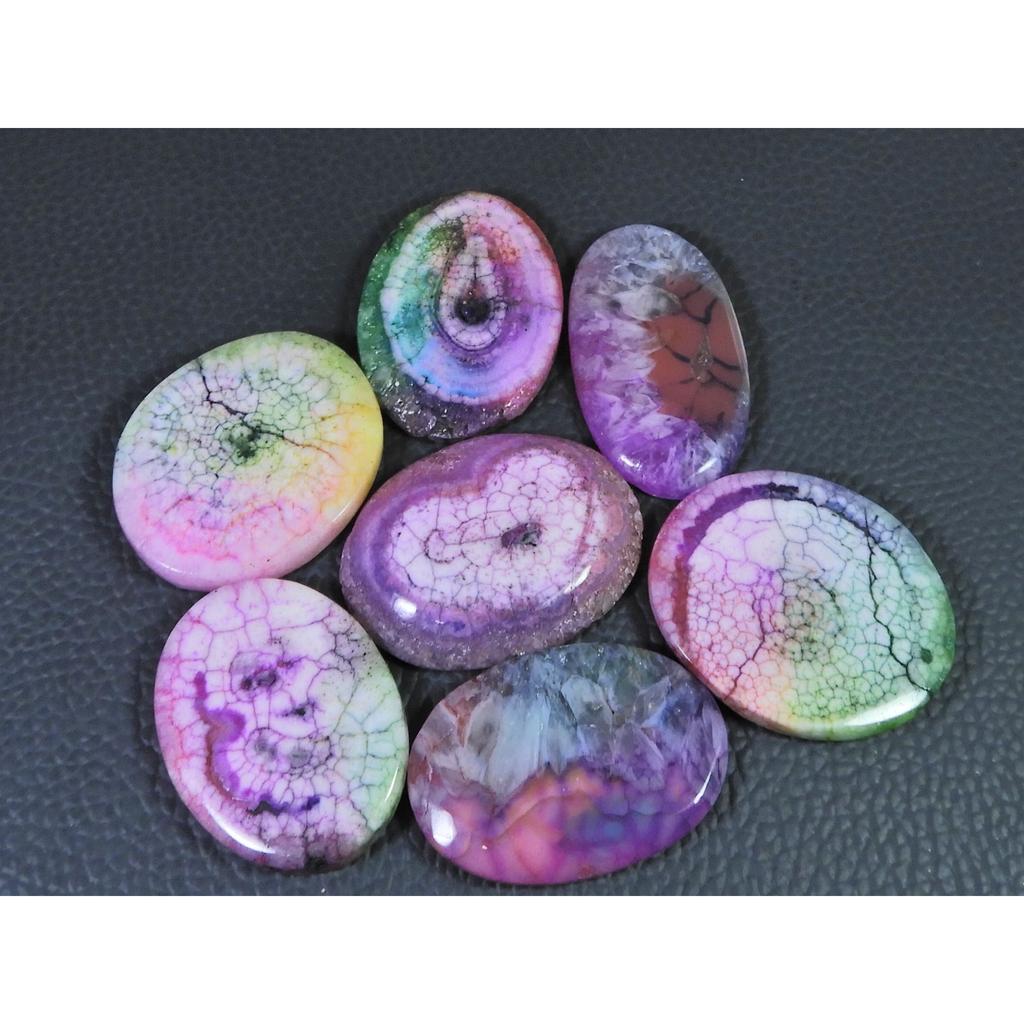 294Cts. Color Enhanced Rainbow Solar Cab Agate Oval Loose Gemstone 7Pcs Lot C-2148