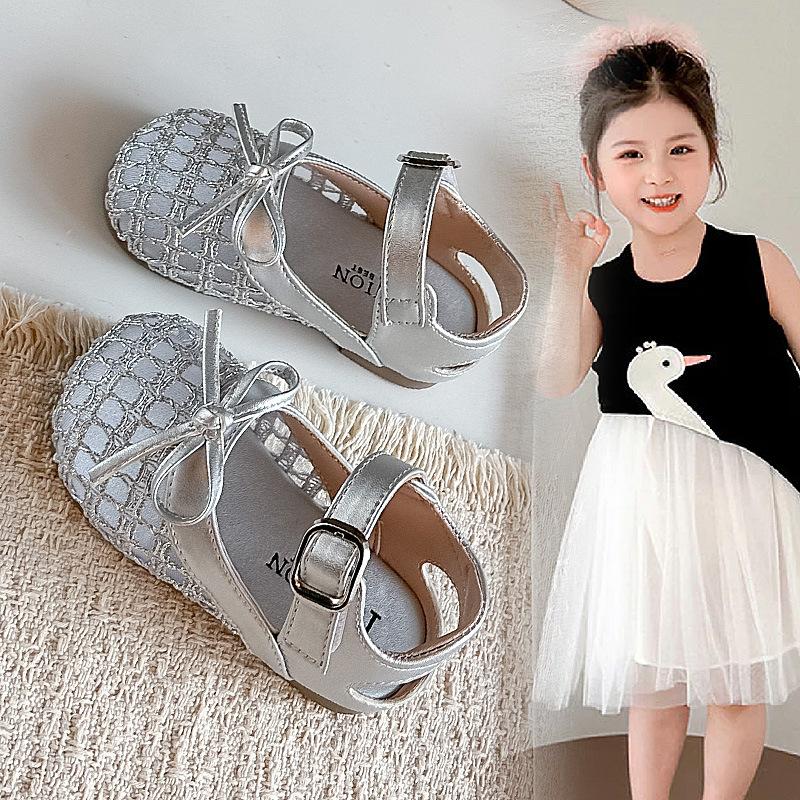 Children's Hollow Woven Sandals2026New Spring and Summer Girls' Cute Bow Princess Sandals Beach Shoes