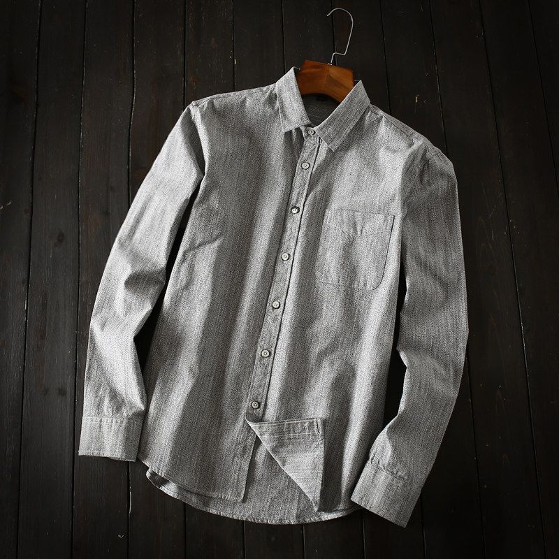 Export Original Order Leftover Stock Autumn Men Washed Pure Cotton Silm Long Sleeves Shirt Men's Casual Large Solid-Colored Shirt Fashion