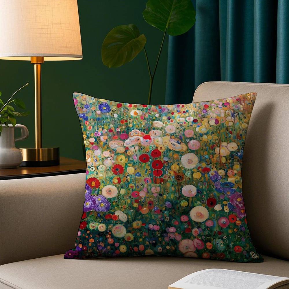 

Fashion Gustav Klimt Flowers Pillow Case Plush Fabric Soft Pillowcase Double Sided Print Sofa Cushion Cover Throw 12x12Inch