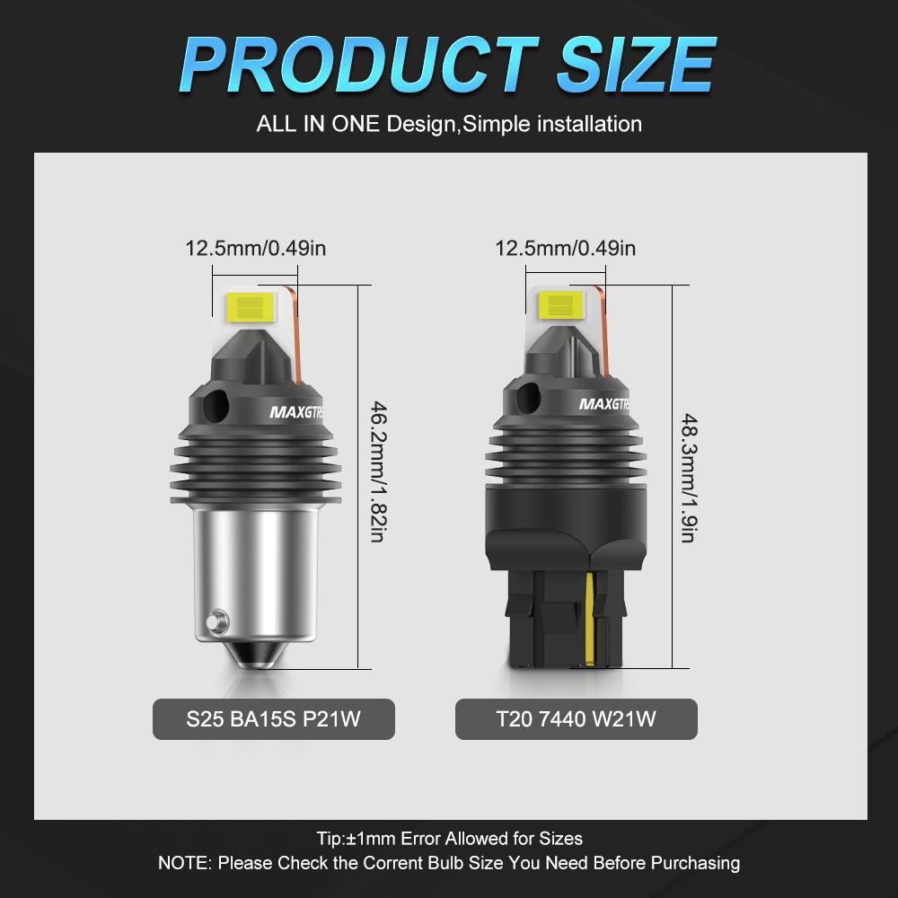 MAXGTRS 2Pcs 1156 P21W 1157 T20 LED 7440 W21W Reverse 7443 WY21W W21/5W Parking Lamps Daytime Running Light 3570 Chip Canbus