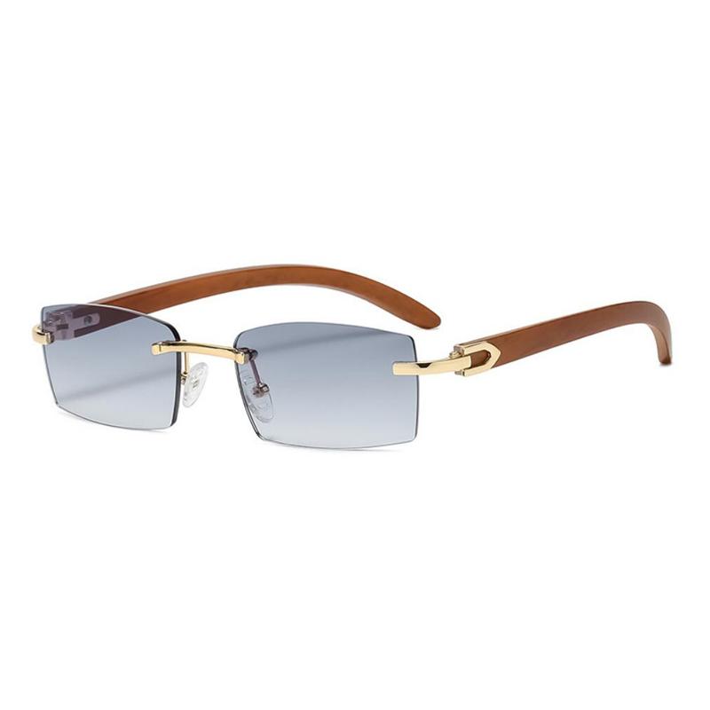 New Fashion Luxury Sunglasses Transparent Rimless Sunglasses Ocean Style Diamond Cut  Wood Grain Legs Women Sunglasses