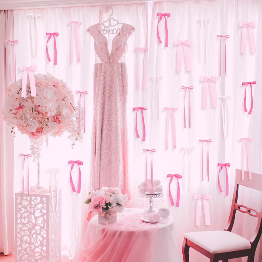 40Pcs Pink Bow Ribbon Festive Atmosphere Decor Striking Festival Ornaments DIY Photo Backdrop Bows Bedroom Decor