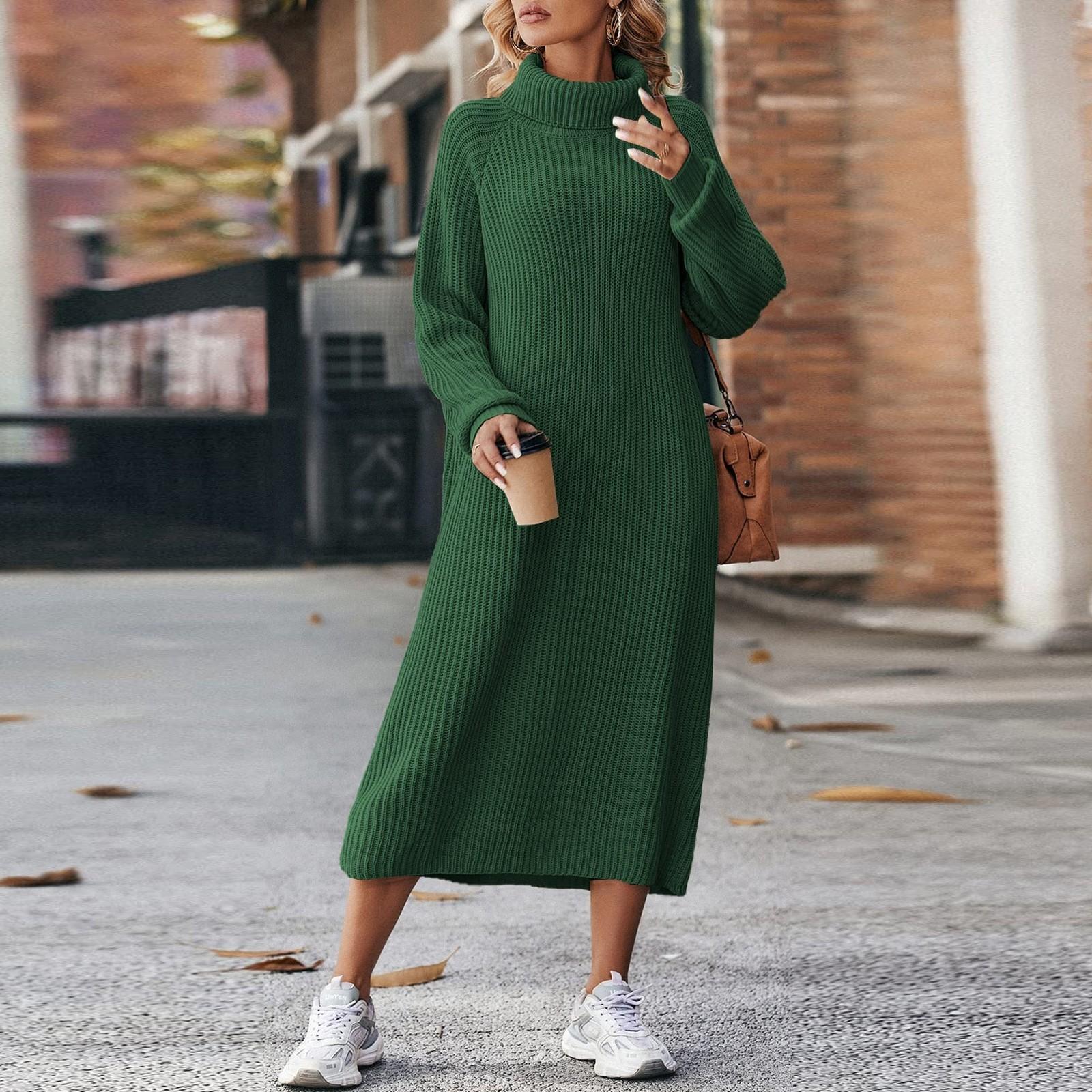 

Женские осенние свитера с длинным рукавом, свободный трикотажный джемпер-платье XS зелёный