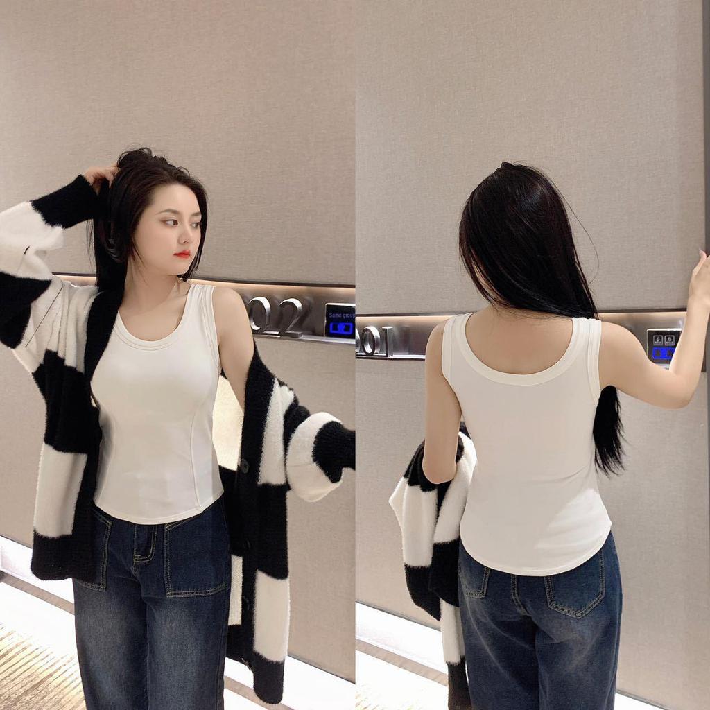 2024 Women's Pure Cotton Brushed Sleeveless Vest with Chest Pads - Slimming and Warm