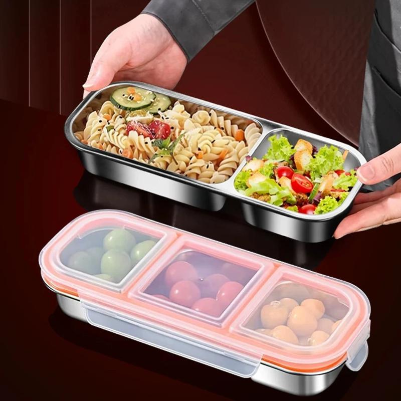 Mini pojemnik na lunch ze stali nierdzewnej 304 z przegródkami na lekkie posiłki, specjalnie do odchudzania i kontroli porcji, można używać w kuchence mikrofalowej
