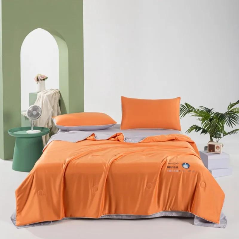 2025 new solid color heat transfer washed Tencel Xia Liang quilt double cool silk machine washable quilt 4-piece set