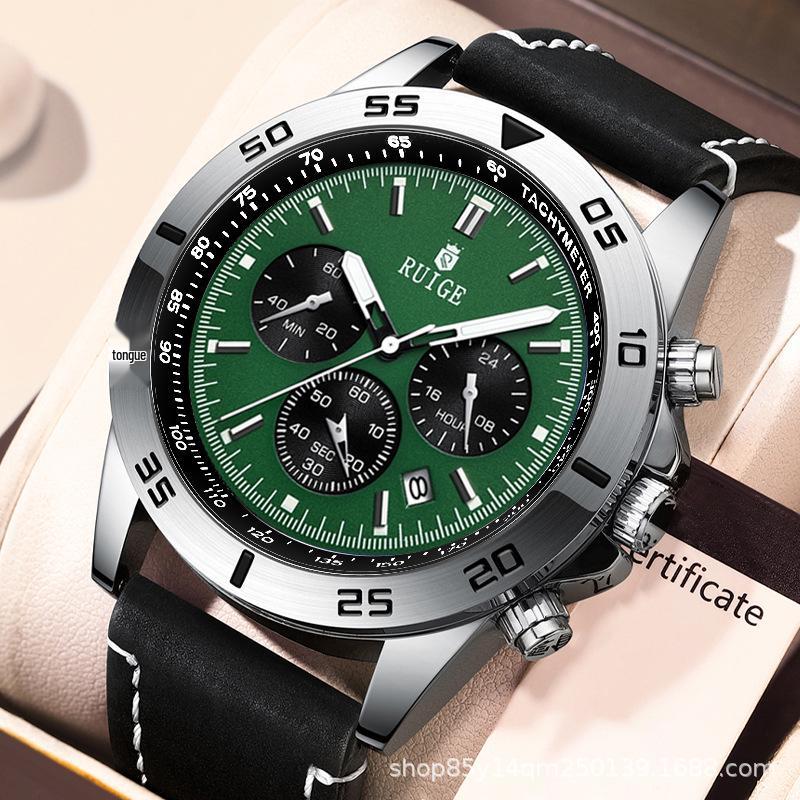 RuiGe Men s Multifunctional Quartz Watch with Leather Strap - Waterproof, Luminous, Hot Seller.