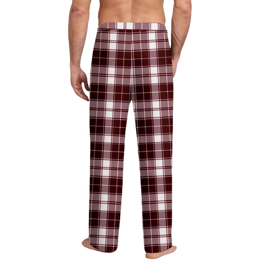 Men's Drawstring Pocket Casual Pants Plaid Stripe Print Pocket Casual Pants Home Pajama Pants