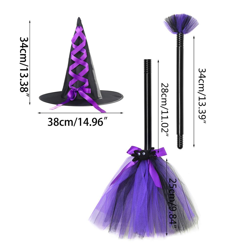 Halloween Witch Hat with Broom Decorative Ornament Decorative Crafts Supplies for Festival Holiday Costume Cosplay Props
