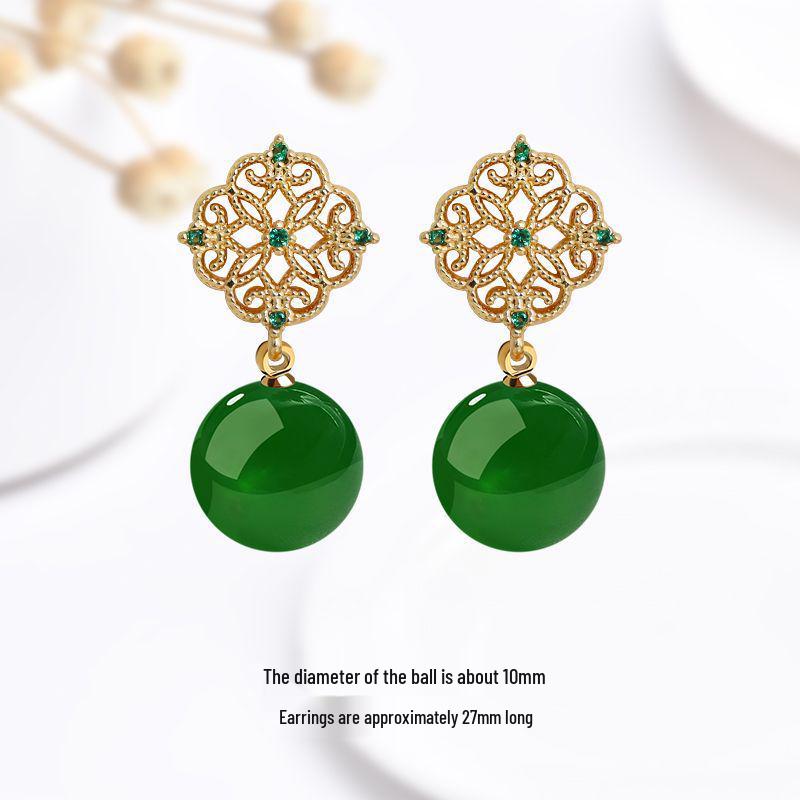Ice Type Hetian Jade Gold Stud Earrings - Vintage Niche Design for Women, 2025