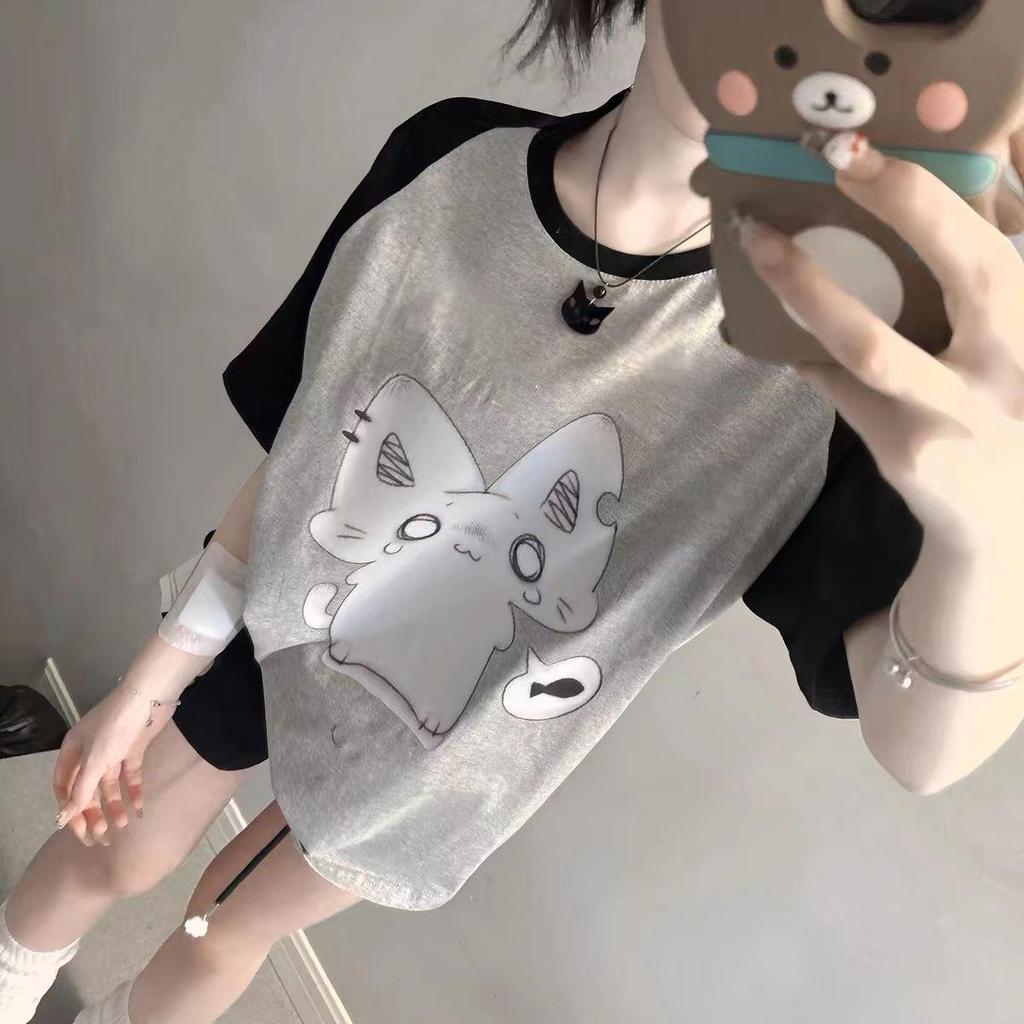 Japanese Style Cute Patchwork Short Sleeve T-Shirt for Women - Summer Soft Girl, College Style, Loose Fit