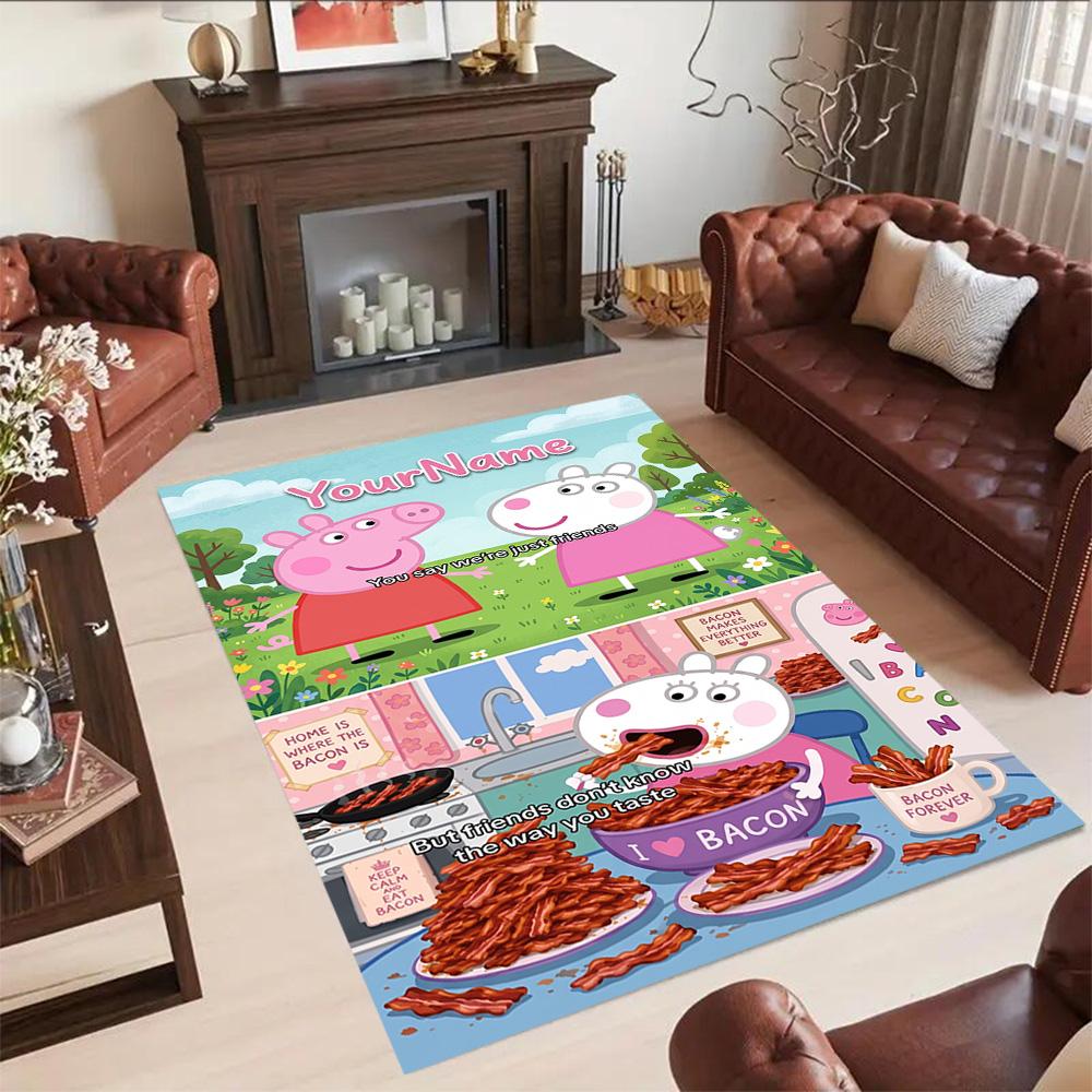Peppa Pig Customizable Name Area Rug Perfect for Decorate room Study room Bedrooms Game Room Anti-slip Rug Office home decor Perfect Gift for Women/Me