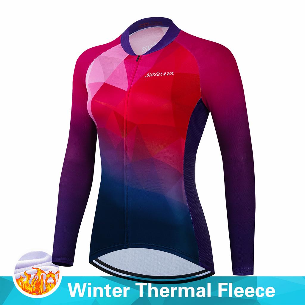 Warm 2023 Salexo Winter Thermal Fleece Cycling Clothes Women Jersey Suit Outdoor Bike MTB Clothing Bib Pants Set Ropa Ciclismo