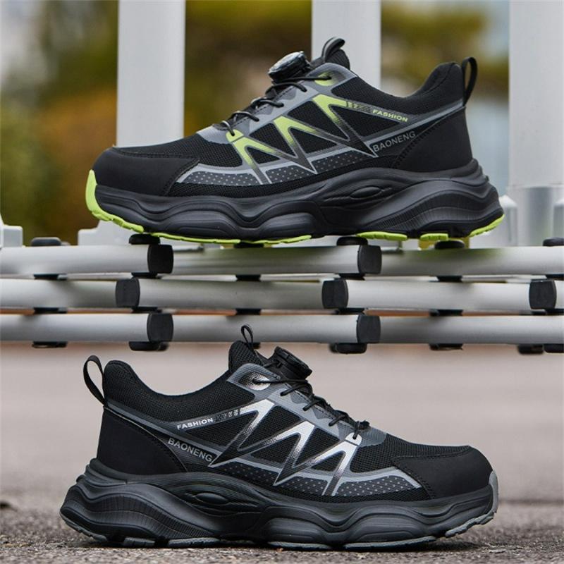 Fashion Men's Safety Shoes Work Boots Anti Smash Anti Puncture Steel Toe Shoes Protective Men Boots Rotating Button Indestructible Shoes