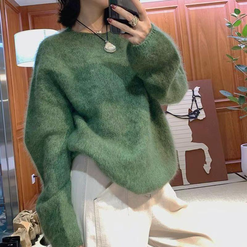 Pulover tricotat gros cu gât rotund, nou 25 Toamnă/Iarnă, dintr-un singur fir, din lână merinos cașmir