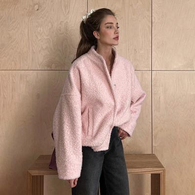 Women's Fall Winter Fleece Jacket Long Sleeve Casual Button Down Fuzzy Sherpa Cropped Coats Outerwear with Pockets Loose Bomber Jacket for Women