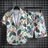 Klassisches Bequemes Hawaii Blumen Pflanzen 3D Druck Hemd + Shorts Zweiteiliges Set Kurzarm Umlegekragen Hemden Kurze Hosen