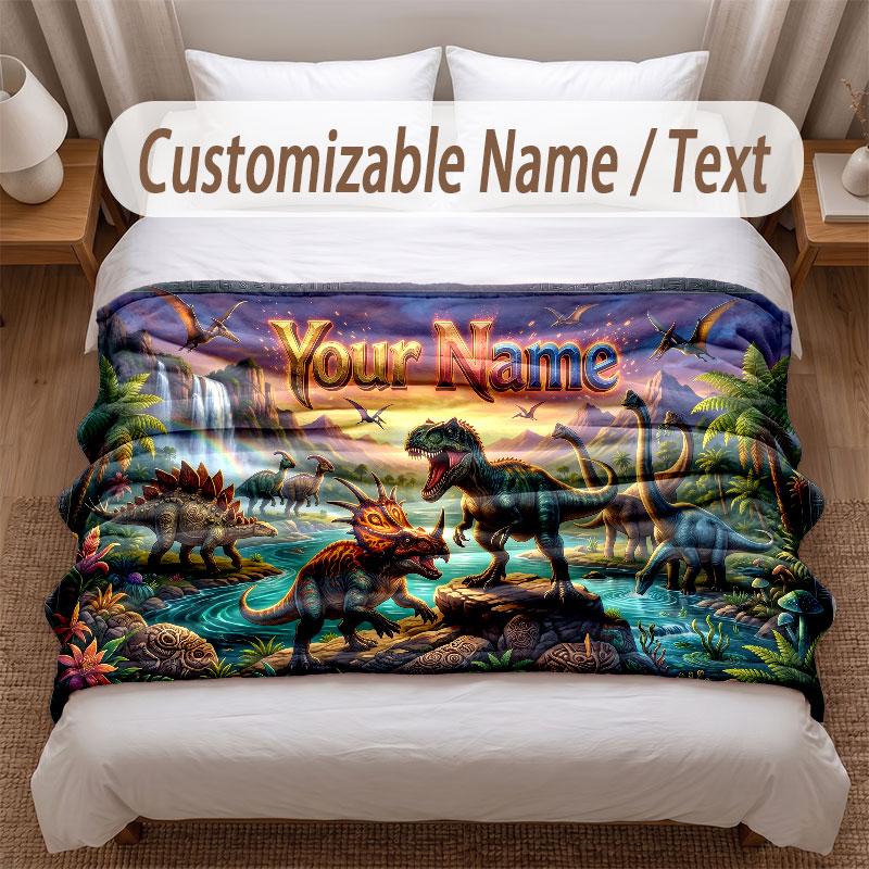 Dinosaurier-Thema Weiche Decke Personalisierter Benutzerdefinierter Name Textdruck Warme Decke Haus Sofa Schlafzimmer Dekor
